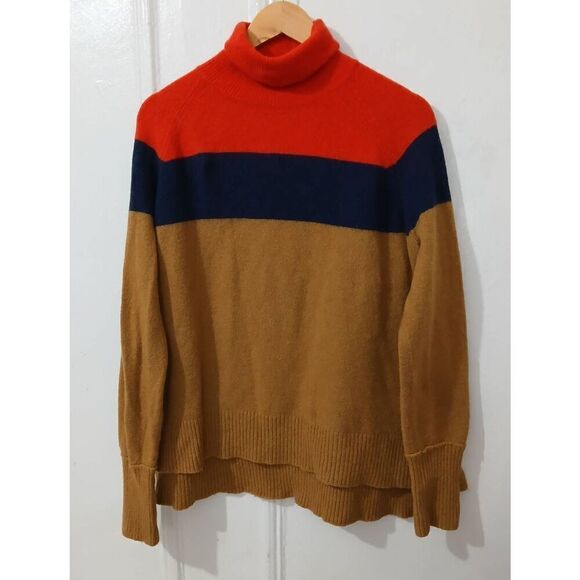 J crew womens medium wool alpaca super soft tan orange camel sweater turtleneck - Picture 1 of 7